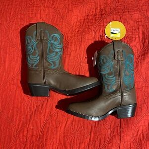 Brown Kids Cowboy Boots with Blue Accents